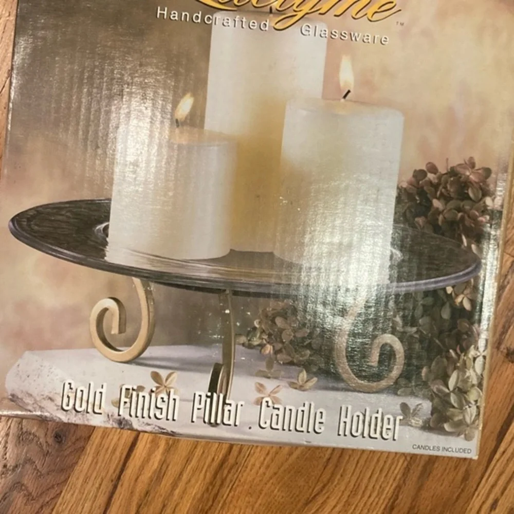 Candle Set: 3 pcs +  Holder Gold Finish   -  NIB